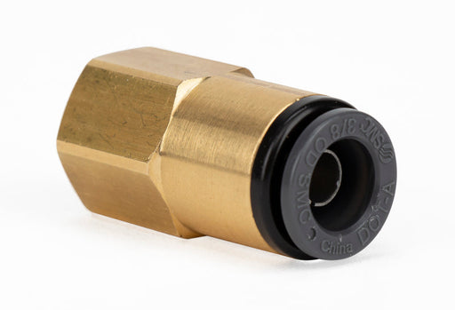 Brass colored air lift straight female hose fitting - 1/4in fnpt x 3/8in ptc - dot