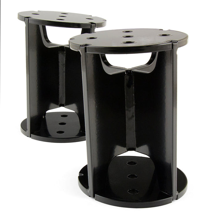 Pair of black metal pedestals for air lift universal angled air spring spacer - 6 in lift