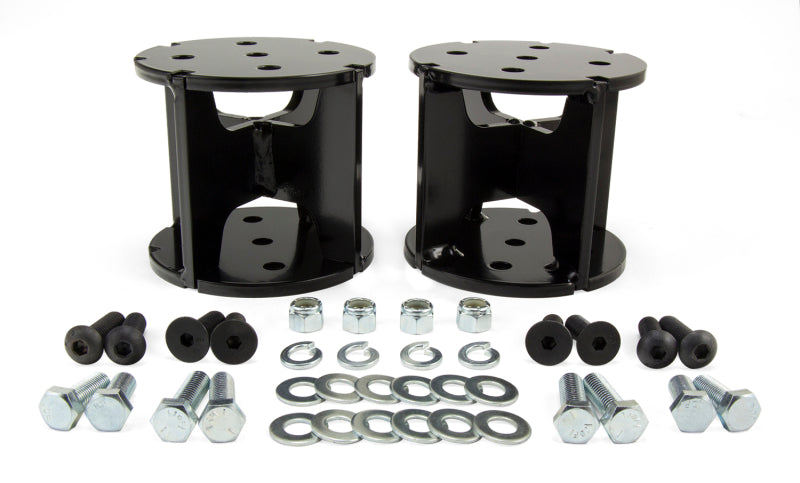 Black aluminum front and rear suspension mounts for air lift universal air spring spacer - 4in lift