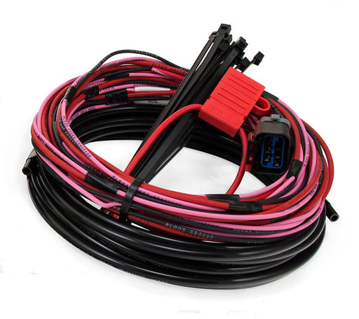 Close up of red and black wire harness with connector in air lift wirelessone harness for jeep wrangler