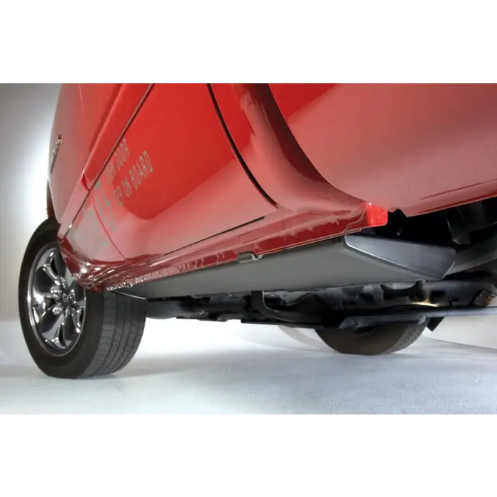 Red car rear bumper featured in amp research toyota 4runner powerstep product.