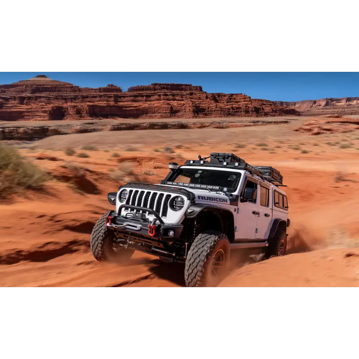 White Jeep driving in desert - AMP Research PowerStep XL for Jeep JT Gladiator