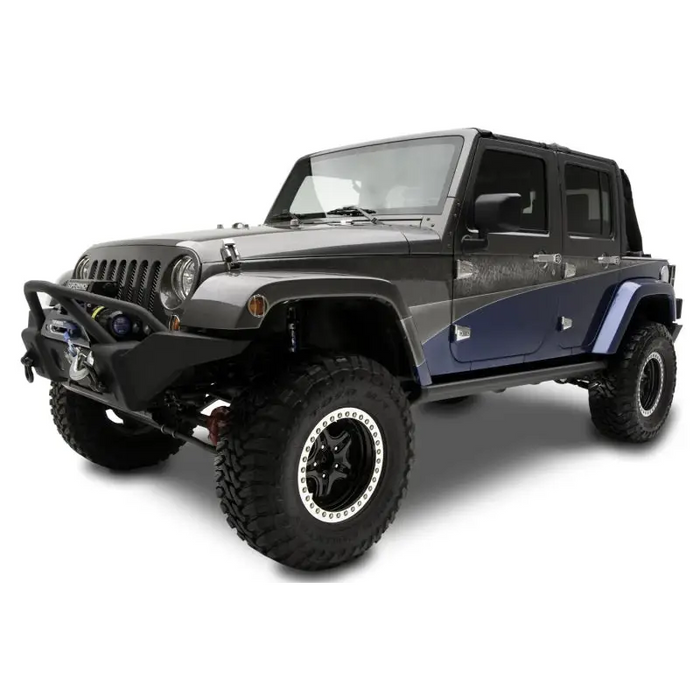 AMP Research 2007-2017 Jeep Wrangler JK 4 Door PowerStep - Black with Blue and White Stripe