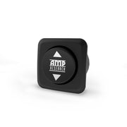 Amp research override switch with black square push button and logo for jeep wrangler installation instructions