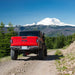 Red Jeep Gladiator JT rear bumper on rocky road.