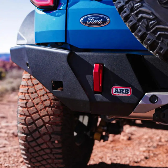 Close up of blue truck rear bumper with red tail light - ARB 2021 Ford Bronco Wide Body