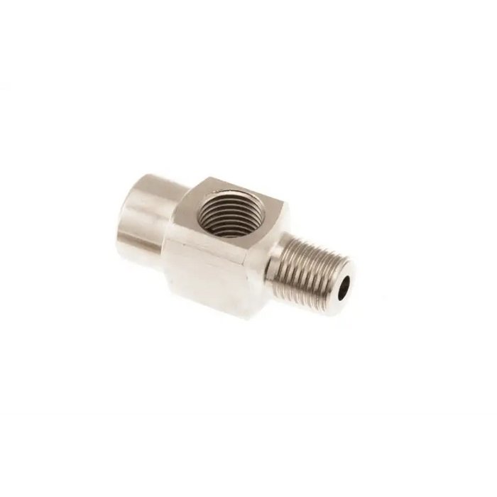 Metal ARB adapter tee fitting on white background - ARB Adapter 1/4Npt M/F/F Tee 2Pk.