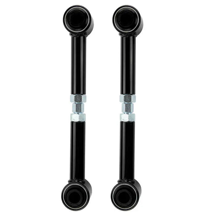 Pair of black and chrome steering stabilizers with chrome hardware for arb adj upr trailing arm 80/105 rear