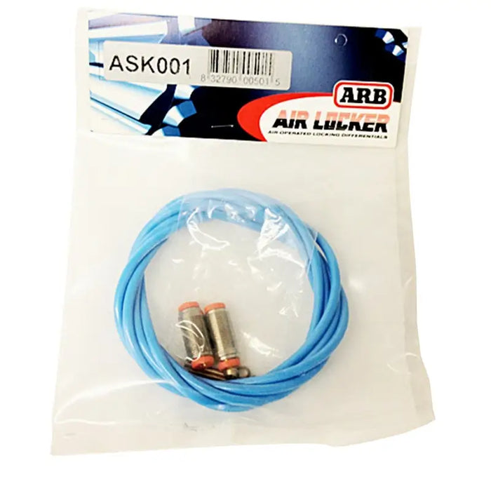 ARB Airline Service Kit - 5mm Blue: Close up of blue hose and air locker for Jeep Wrangler and Ford Bronco.