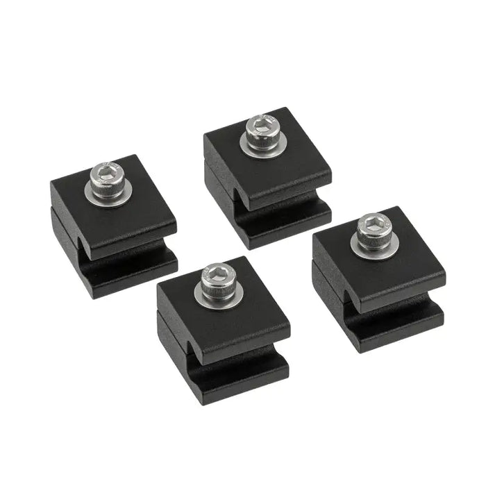 Black plastic square clamps with screws on each side for ARB Base Rack Alloy Block Set.