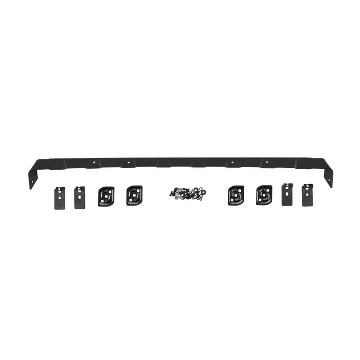 Black metal shelf with two brackets for ARB Base Rack Deflector Base Rack 1770020 and Base Rack Mount Kit 17950010.