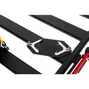 Side view of ARB BASE Rack Gas Bottle Holder folding table with dovetail extrusion for Jeep Wrangler.