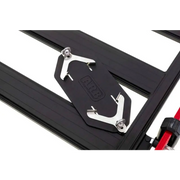 Open sliding door and latch on ARB BASE Rack Gas Bottle Holder for Jeep Wrangler.