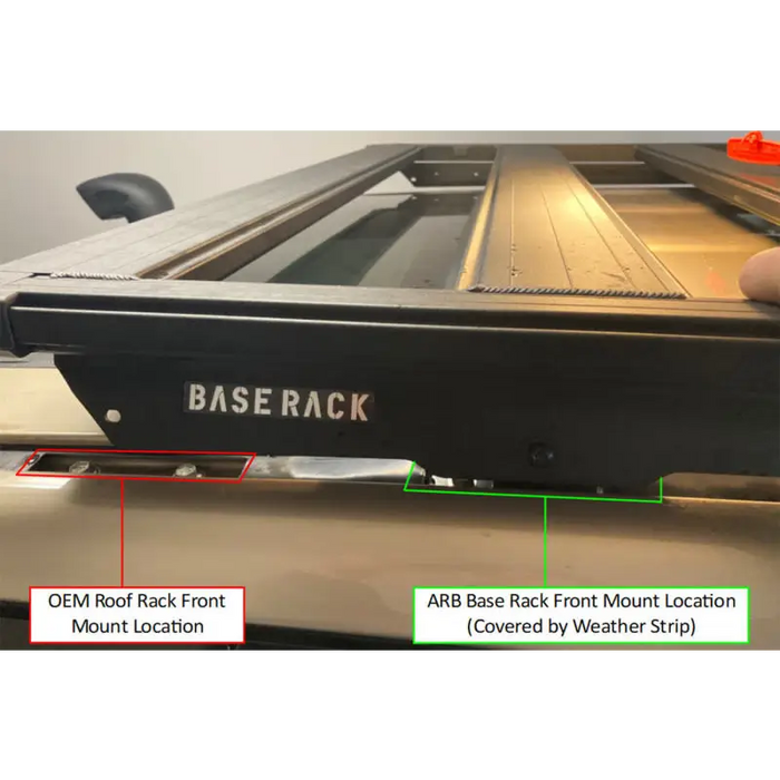 Close-up of person holding base rack specific arb base rack mount kit.