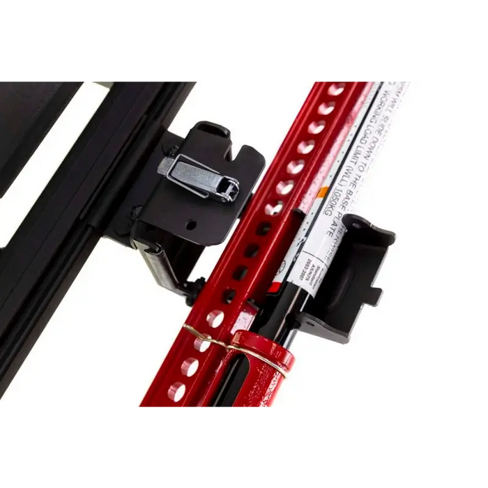 ARB Baserack Hi-Lift Jack Holder with red and black metal door latch