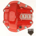 Red ARB Diff Cover D44 protecting against road hazards on Jeep Wrangler and Ford Bronco