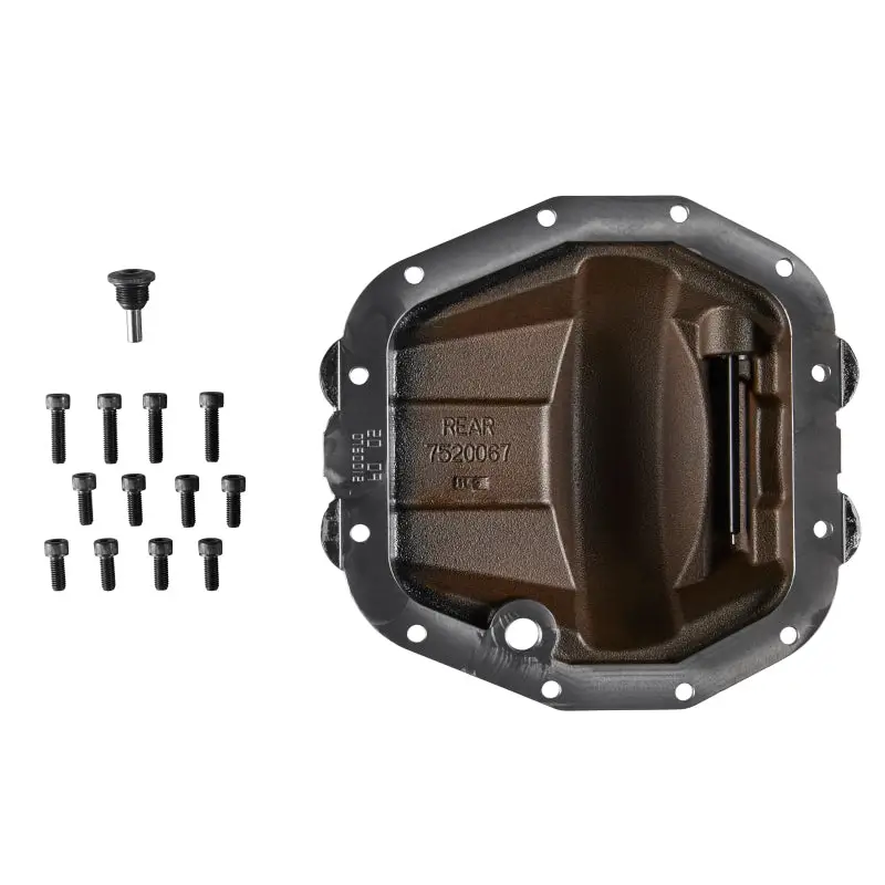Black plastic water pump with a screw and screw on ARB’s differential cover.