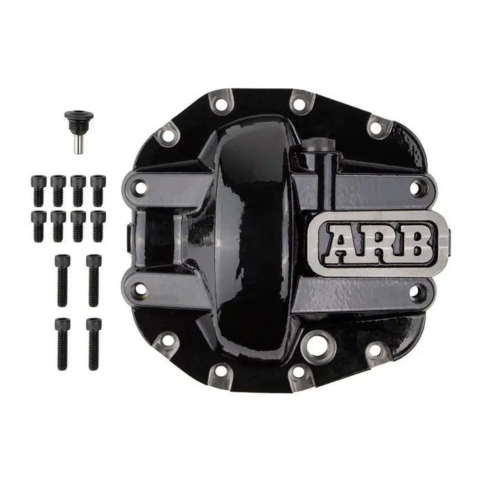 ARB’s black aluminum differential cover for Ford with A & B Performance Products, displayed on JL Sport Front Black Axle.