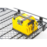 Yellow box on metal rack - arb double j/can/holder r/rack for jeep wrangler