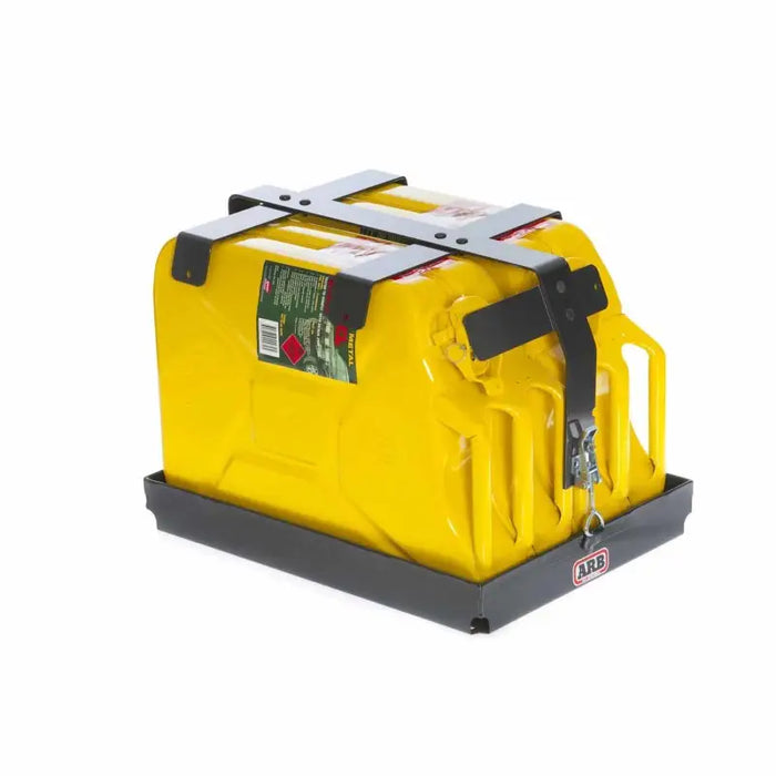 Yellow portable pump with black handle displayed in arb double j/can/holder r/rack for jeep wrangler.