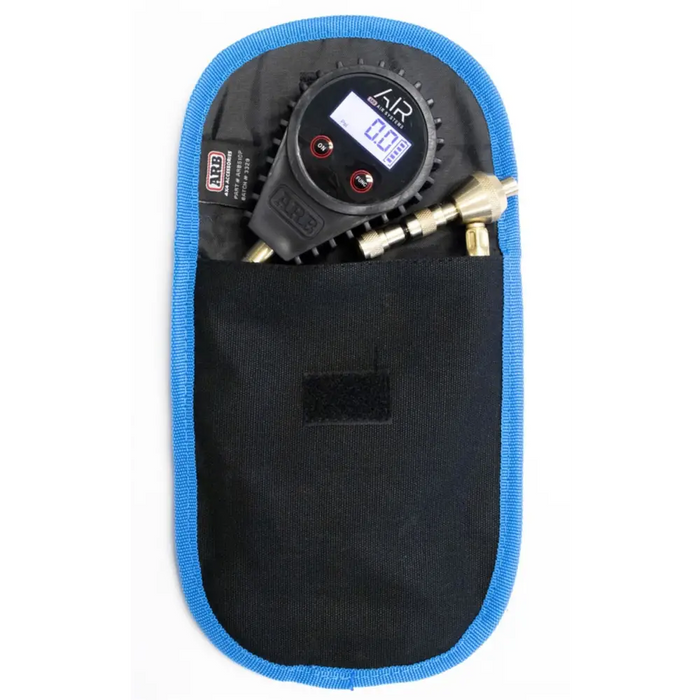 ARB E-Z Deflator Digital Gauge in blue pouch with watch