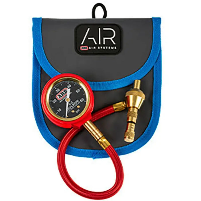 ARB E-Z Deflator Kit Psi Gauge with red hose on blue and black bag