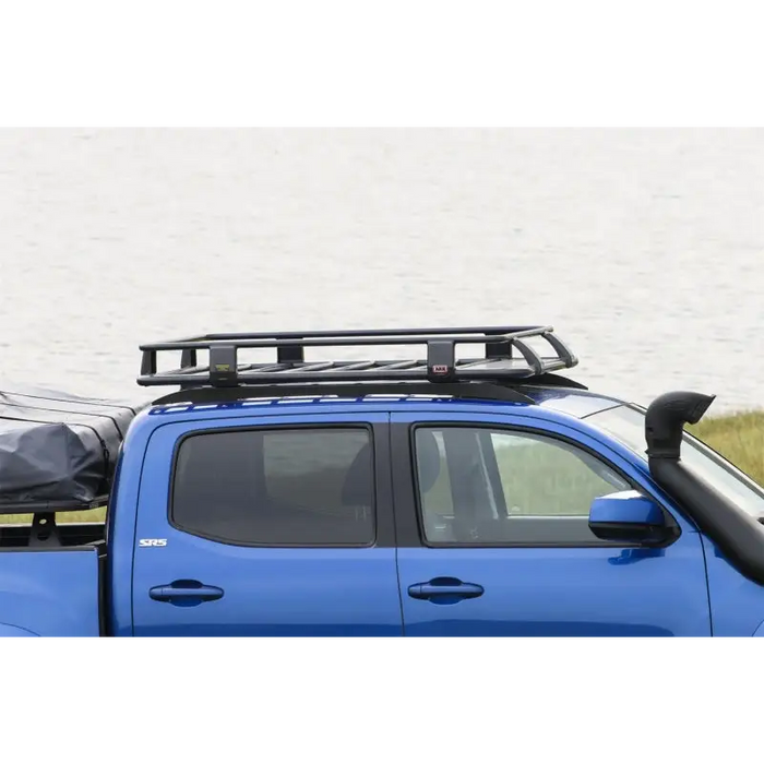 Blue truck with roof rack and luggage on roof, ARB F/Kit R/Rack Suits 3800250/253 Suits Tacoma 16On.