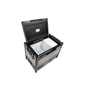 Black and silver open ARB Fridge 73 Quart DZ Zero B Plug showing contents