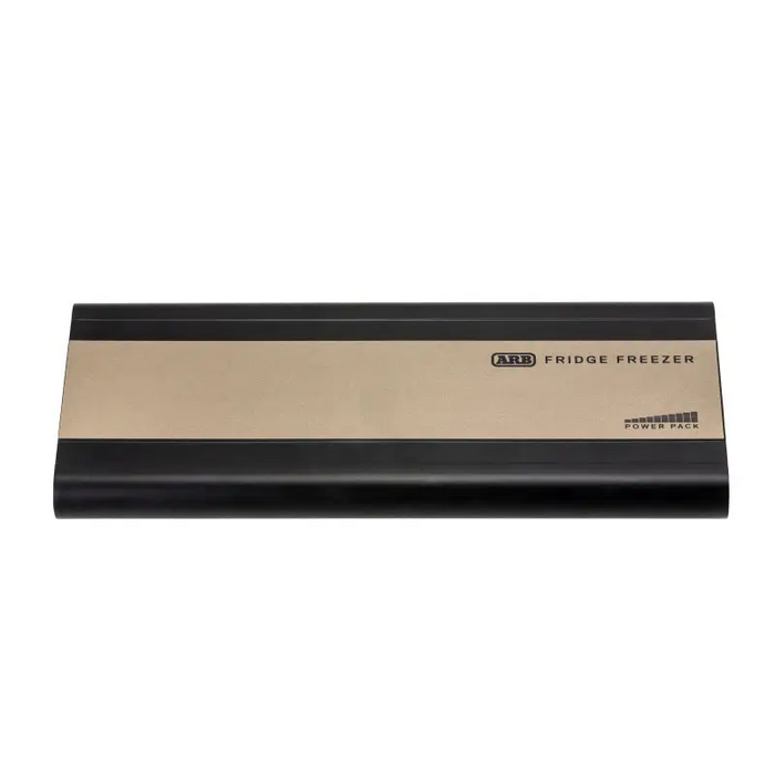 Black and gold business card holder displayed with ARB Fridge Power Pack (15ah) for ARB Zero Fridges.