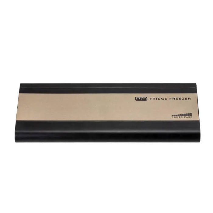 Black and gold business card holder for ARB Zero fridge power pack.