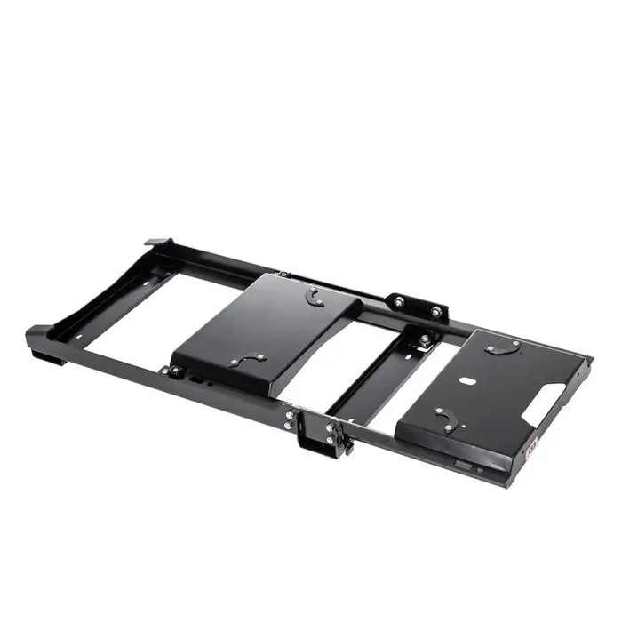 Black metal shelf with two brackets for ARB Fridge Slide zero fridge slide.