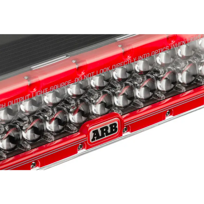 Close up of red and black amplifier on white background - ARB Intensity V2 Light Bar Combination.