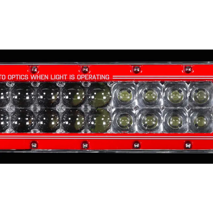 Close up of red light with black and white dots on ARB Intensity V2 Light Bar Combination