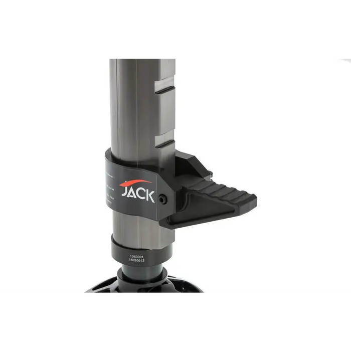 Close up of ARB Jack metal pole with black jack logo, featuring hydraulic technology.