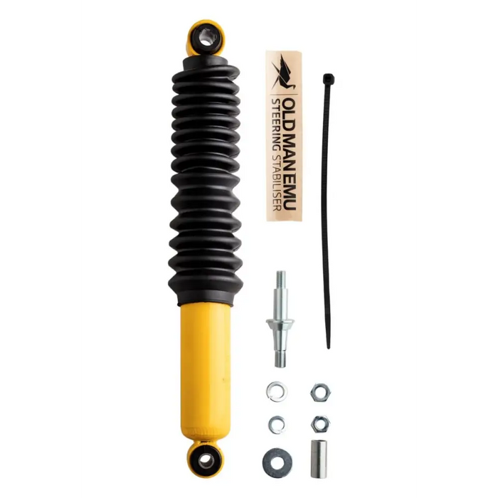 Yellow shock absorber with screw and nuts, ARB / OME Steering Damper Jeep-W/Dust Boot.