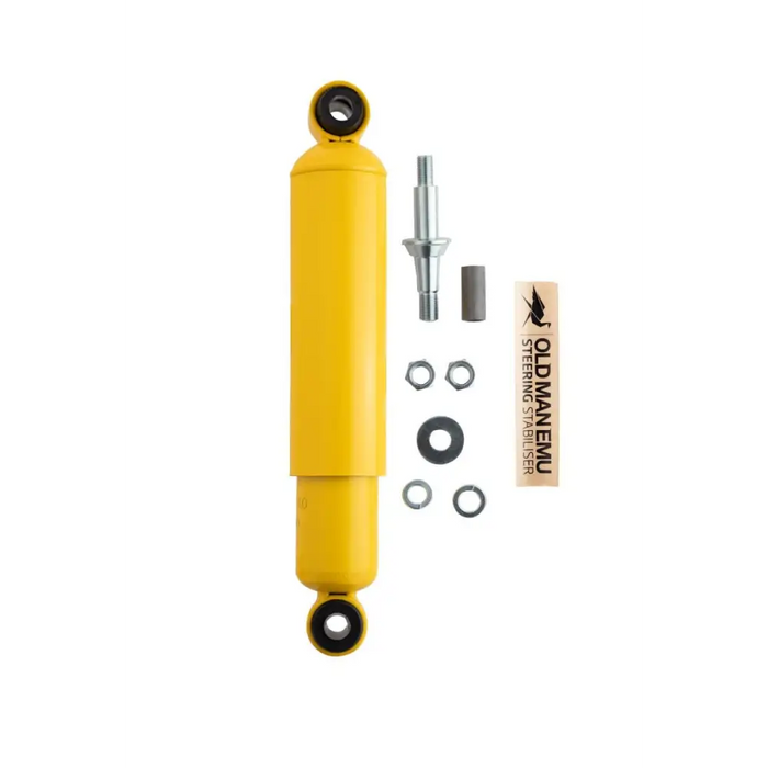 Yellow shock absorb with screw and nuts on OME Steering Damper JeepLhd