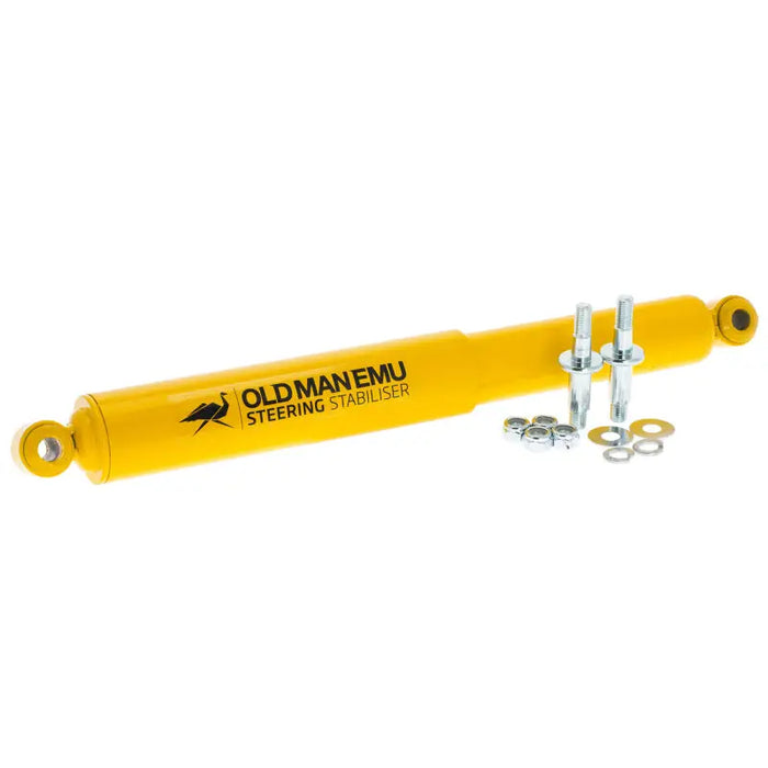 Yellow hydraulic shock absorber with bolt and nuts on arb / ome steering damper lc 76-78-79 v8.