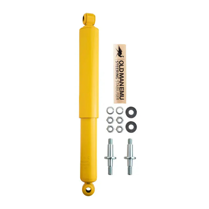 Yellow shock absorber with bolts and nuts on white background for arb / ome steering damper lc 76-78-79 v8.