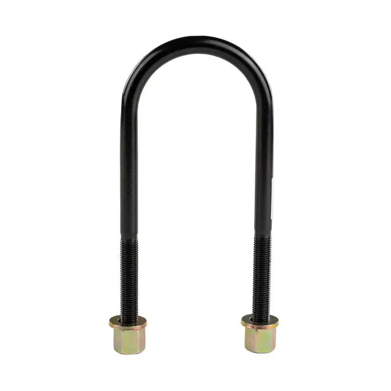 Close up of black metal shack with two bolts - ARB / OME U Bolt Washer & Nut U Bolt Cherokee 8.25 Inch