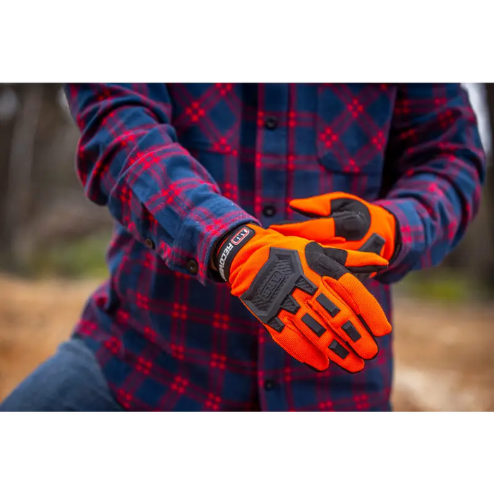 Person wearing orange glove in ARB Premium Recovery Kit S2 - snatch strap included