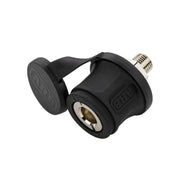 Black car charger plug with white background, part of ARB Pump Up Kit US STD 7M 150 PSI High Temp V2 Orange.