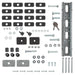 Close-up of metal door latch and hardware on white background, part of arb r/drawer roller floor 41x21x11 intrnl.