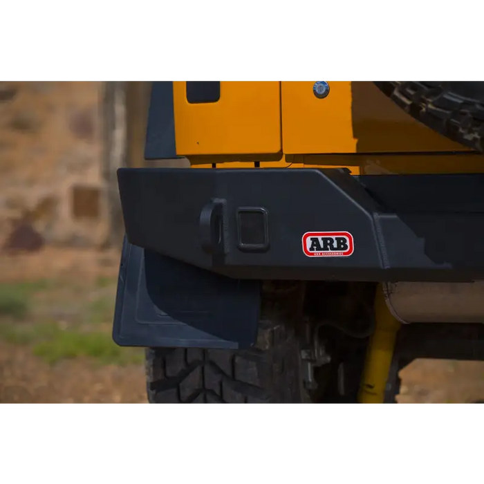 Front bumper with logo displayed on ARB rear bar textured black for Jeep Wrangler