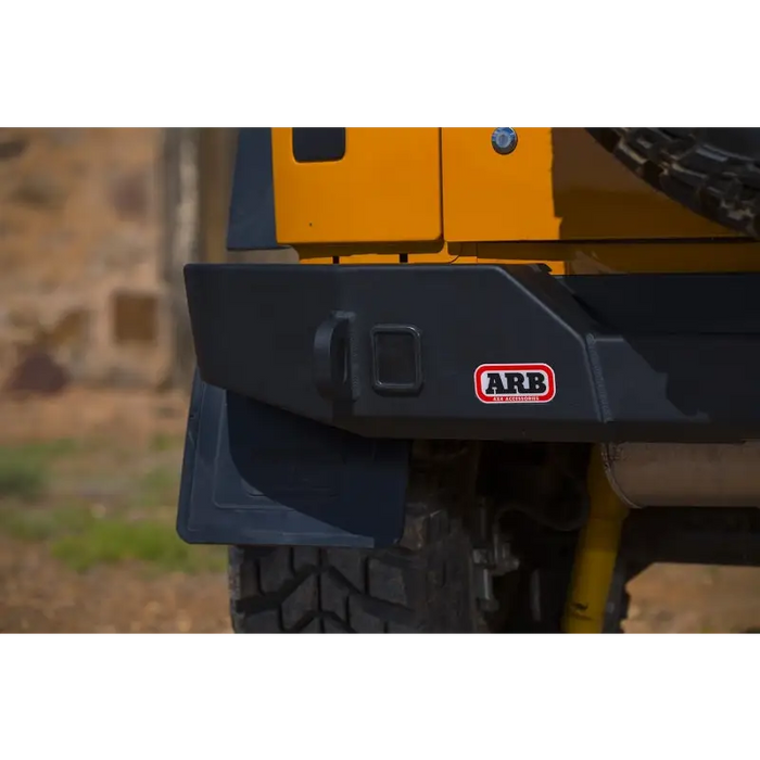 Front bumper with logo on ARB rear bar for Jeep Wrangler.