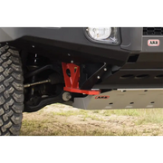 Close-up of jeep arb recovery point 8t on front bumper plate.