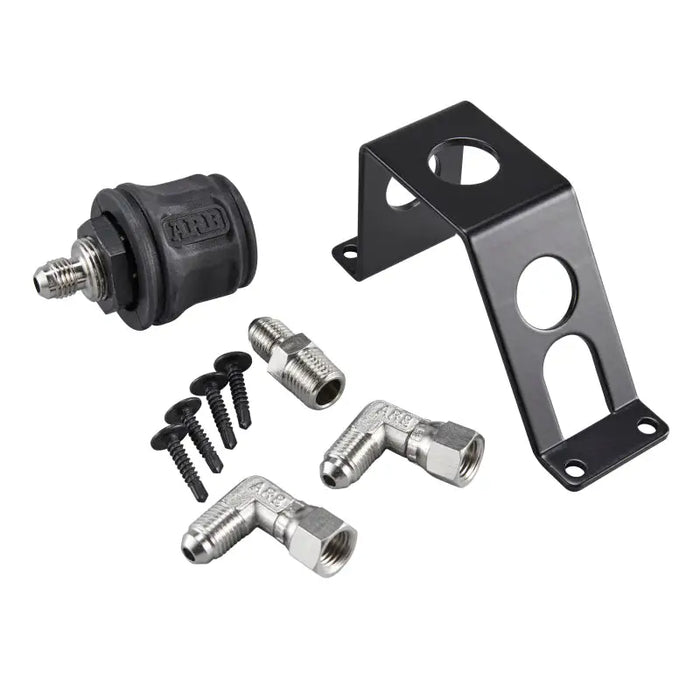 ARB Remote Hose Coupling Mount Kit with black metal mountings and screws - industrial standard.