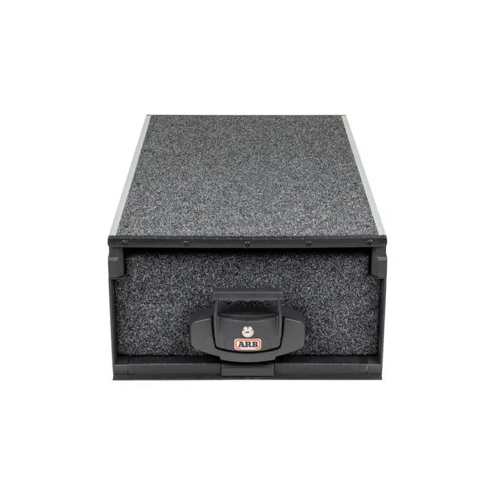 Open black roller drawer 37x20x11 with latch on lid