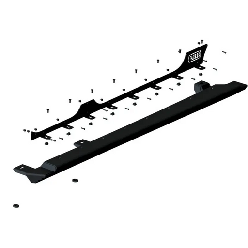 Black bumper with center hole on ARB R/T/Rail Suits Jl 4 Door rock slider for Jeep Wrangler.