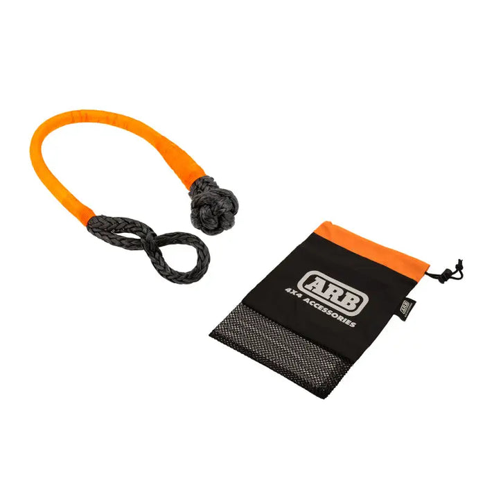 Close up of black and orange ARB Soft Connect Shackle 14.5T Soft Shackle bag with rope