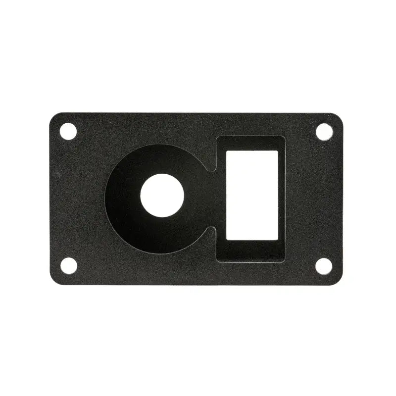 Black metal plate with hole for ARB Universal Switch Coupling Bracket.